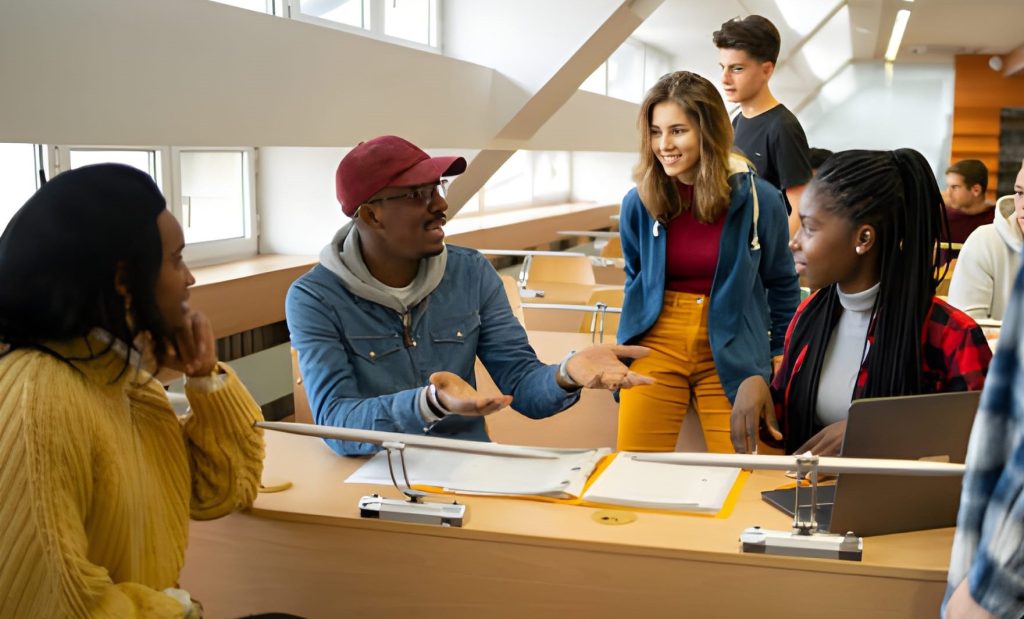 group of black and foreign students having a class discussion